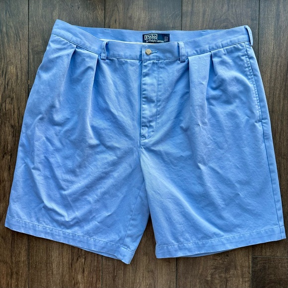 Vintage Polo Ralph Lauren Tyler Pleated Chino Shorts - Mens Size 38 - Light Blue - Picture 1 of 10